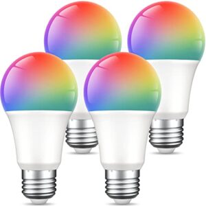 ghome smart light bulbs, a19 e26 color changing led bulb works with alexa, google home, app & voice control, 2.4ghz wifi only, 800 lumens,dimmable rgb warm white 2700k smart home lighting, 4 pack(wb4)