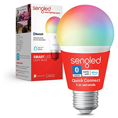 Sengled Smart Light Bulbs, Color Changing Alexa Light Bulb Bluetooth Mesh, Smart Bulbs That Work with Alexa Only, Dimmable LED Bulb A19 E26 Multicolor, High CRI, High Brightness, 8.7W 800LM, 1Pack