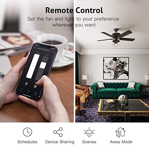 TREATLIFE Smart Ceiling Fan Control and Dimmer Light Switch, Neutral Wire Needed, 2.4Ghz Single Pole Wi-Fi Fan and Light Switch Combo, Works with Alexa, Google Home and SmartThings, Remote Control