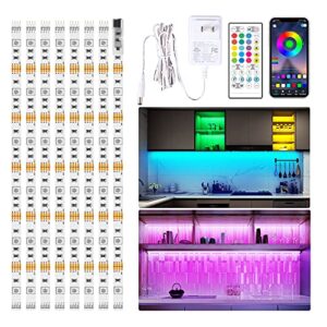 maylit 8 pcs rgb under cabinet lighting kit, app and remote control led strip lights, music sync color changing led lights with etl listed power adapter, for cabinet, counter, shelf, bookcase, 13ft