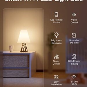 GHome Smart Light Bulbs, E26 A19 LED Bulb Compatible with Alexa & Google Home, App Remote Control, 8W Dimmable 2700K Warm White 800 Lumens, 2.4GHz WiFi, No Hub Required, 6 Pack