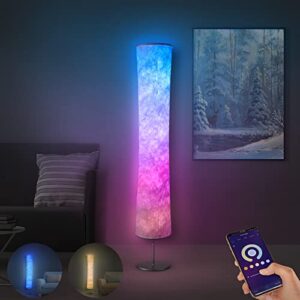 torchlet floor lamp, rgb color changing led lamp, smart lamp alexa app control, modern floor lamp with diy mode, music sync and white fabric shade, standing lamp for living room bedroom game room