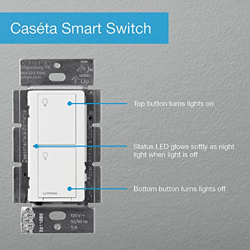 Lutron Caséta Wireless Smart Lighting Switch for All Bulb Types or Fans | PD-6ANS-WH | White