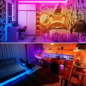 50ft Bluetooth LED Strip Lights, SMD5050 Music Sync LED Lights Strip，RGB Color Changing LED Lights with Remote, Smart Phone APP Control, LED Lights for Bedroom, TV, Room DIY (APP+Remote +Mic/50ftx1)