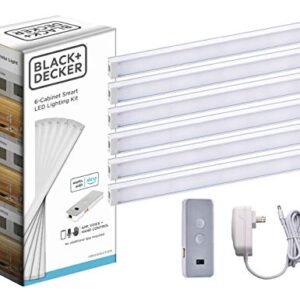 BLACK+DECKER Works with Alexa Smart Under Cabinet Lighting Kit, Adjustable LEDs, (6) 9" Bars, White,A Certified for Humans Device