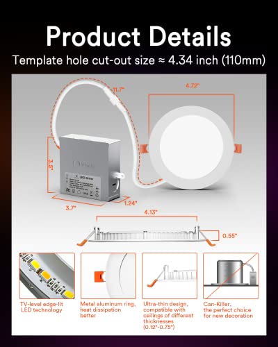 Lumary Smart Recessed Lighting 4 Inch, Ultra-Thin LED Recessed Lighting 9W 810LM Smart LED Wafer Downlights with Junction Box Work with Alexa/Google Assistant(4 Inch-4PACK)