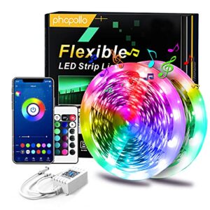 phopollo bluetooth led strip lights 100ft (2 rolls of 50ft), 5050 rgb color changing led lights for bedroom, kitchen decoration, app control and music sync.