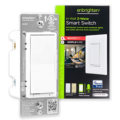 Enbrighten Z-Wave Smart Rocker Light Switch with QuickFit and SimpleWire, 3-Way Ready, Works with Alexa, Google Assistant, ZWave Hub Required, Repeater/Range Extender, White & Light Almond, 46201