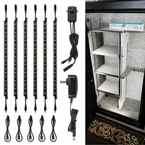 torchstar led safe lighting kit, (6) 12 inch linkable light bars + motion sensor + ul power adapter, 900lm, input 100-240v, for under cabinet gun safe locker closet showcase, 5000k daylight