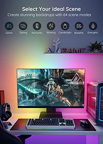 Govee RGBIC TV LED Backlight, LED Lights for TV with APP Control, Music Sync, Scene Modes, 6.56FT RGBIC Color Changing Strip Lights for 30-50 inch TVs, USB Powered