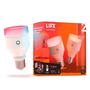 lifx color, a19 1100 lumens, wi-fi smart led light bulb, billions of colors and whites, no bridge required, works with alexa, hey google, homekit and siri, multicolor