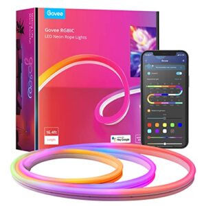 govee neon rope lights rgbic, 16.4ft led strip lights music sync, customizable diy design, works with alexa google assistant, personalized neon lights for gaming room wall decor (not support 5g wifi)