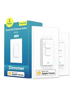meross smart dimmer switch single pole supports apple homekit, alexa google assistant & smartthings, 2.4ghz wifi light switch for dimmable led, neutral wire required, remote control schedule, 2 pack