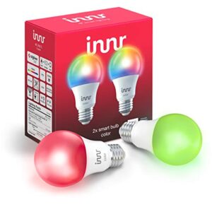 innr color smart bulb a19, works with philips hue, alexa, hey google, smartthings (hub required), zigbee, lights, dimmable rgbw led light bulbs a19 with e26 base, 60w equivalent, 2-pack, ae 280 c-2