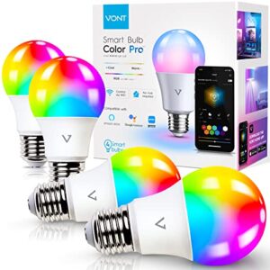 smart light bulbs [4 pack], wifi 2.4ghz & bluetooth 5.0, compatible w/ alexa & google without hub, dimmable, music sync, schedules, color changing bulb rgbcw smart bulbs, led bulb, a19/e26 9w 810lm