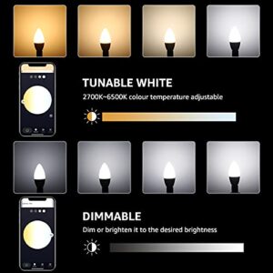 LE Smart Light Bulbs, E12 Candelabra LED Bulbs, Works with Alexa & Google Assistant, Tunable White 2700K-6500K, Dimmable with App, 40 Watt Equivalent, No Hub Required, 2.4G WiFi Only, Pack of 2