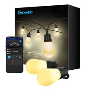 govee outdoor string lights, 48ft smart outdoor string lights with 15 dimmable warm white led bulbs, ip65 waterproof shatterproof patio lights for dating, party, wedding, 70lm per bulb
