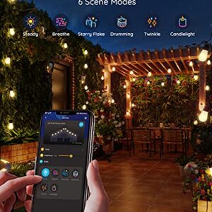 Govee Outdoor String Lights, 48ft Smart Outdoor String Lights with 15 Dimmable Warm White LED Bulbs, IP65 Waterproof Shatterproof Patio Lights for Dating, Party, Wedding, 70lm per Bulb