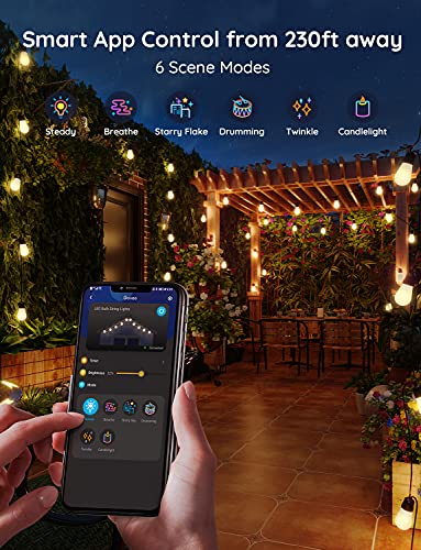 Govee Outdoor String Lights, 48ft Smart Outdoor String Lights with 15 Dimmable Warm White LED Bulbs, IP65 Waterproof Shatterproof Patio Lights for Dating, Party, Wedding, 70lm per Bulb