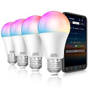 lapurete’s alexa smart light bulbs, lapurete’s led rgbcw color changing,85w equivalent e26 9w wifi led bulb , work with google home amazon echo, 2.4ghz wifi only, no hub required 4 pack
