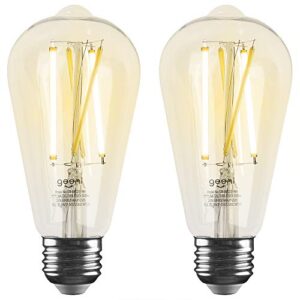 geeni lux edison st21 (st64) edison wifi led smart bulb, 2700k-6500k 8w, e26 base, dimmable, tunable white light, works with alexa & google home, 2 pack