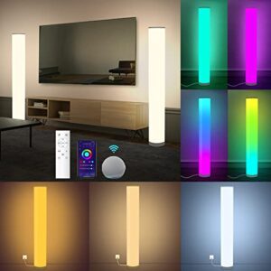 tacopet 2 pack rgbw floor lamp, color changing modern corner lamp, compatible with alexa, google home and wifi app & remote control, dimmable smart led floor lamps for living room, bedroom