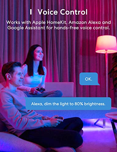 Smart LED Strip Lights Works with Apple HomeKit, 32.8ft WiFi RGB Strip, Compatible with Siri, Alexa&Google and SmartThings, App Control, Color Changing Lights Strip for Bedroom, Living Room, Kitchen