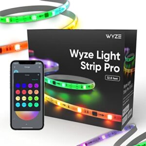 wyze light strip pro, 32.8ft wifi led strip lights, multi-color segment control, 16 million colors rgb with app control and sync to music for home, kitchen, tv, party, works with alexa and google