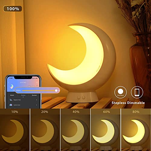 ECOLOR Smart Table Lamp, RGB APP Control Moon Lamp, Small Lamp with Scene Mode and Music Mode, Dimmable Warm White Light Touch Lamps for Bedrooms and Living Room