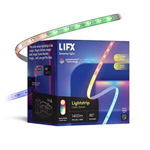 lifx lightstrip color zones, wi-fi smart led light strip, full color with polychrome technology™, no bridge required, works with alexa, hey google, homekit and siri, 80″ kit
