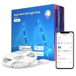 smart led strip lights works with apple homekit, 16.4ft wifi rgb strip, compatible with siri, alexa&google and smartthings, app control, color changing led strips for home, bedroom, kitchen, tv, party