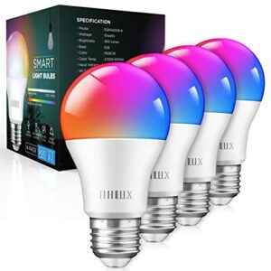 ohlux smart wifi & bluetooth alexa light bulbs, 10w (100w equivalent) color changing light bulbs with music sync, work with alexa google home siri, a19 e26 900lm 4pack
