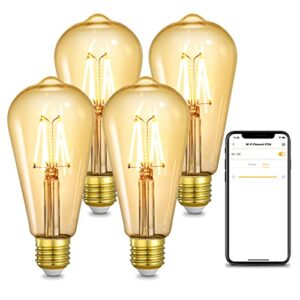 linkind smart edison bulbs, wifi led e26 edison bulbs, dimmable st64 vintage filament light bulb, 45w equivalent, 2200k soft white, 350lm, compatible with alexa, google home, no hub required, 4 pack