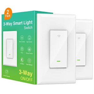 ghome smart switch, 3 way light wi-fi switch compatible with alexa and google home, 2.4ghz schedule timer, neutral wire required, 3-way installation and no hub required, fcc listed (2-pack)