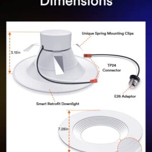 Lumary 5/6 Inch WiFi Smart LED Can Lights Retrofit Recessed Lighting - 13W 1100LM RGB Color Changing Downlight, Baffle Trim, Work with Alexa/Google Assistant/Siri, Bedroom, Kitchen, Living Room 4 Pcs