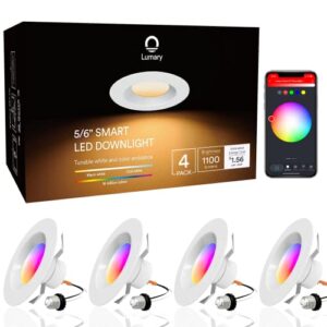 lumary 5/6 inch wifi smart led can lights retrofit recessed lighting – 13w 1100lm rgb color changing downlight, baffle trim, work with alexa/google assistant/siri, bedroom, kitchen, living room 4 pcs