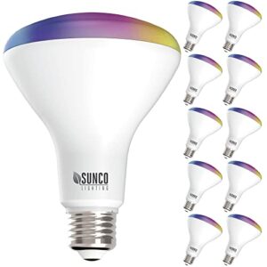 sunco lighting 10 pack br30 alexa smart flood light bulbs, color changing led recessed wifi bulb, 8w, rgbcw, dimmable, 650 lm, compatible with alexa & google assistant, e26 base, no hub required