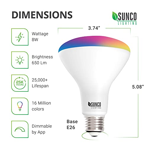 Sunco Lighting 10 Pack BR30 Alexa Smart Flood Light Bulbs, Color Changing LED Recessed WiFi Bulb, 8W, RGBCW, Dimmable, 650 LM, Compatible with Alexa & Google Assistant, E26 Base, No Hub Required