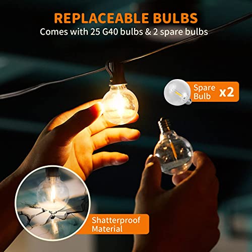 XMCOSY+ Patio Lights, Smart Outdoor String Lights 50Ft, G40 Globe Patio Lights with 25 Dimmable LED Bulbs, APP Control, Work with Alexa, Connectable Waterproof LED Outdoor Lights for Patio Porch