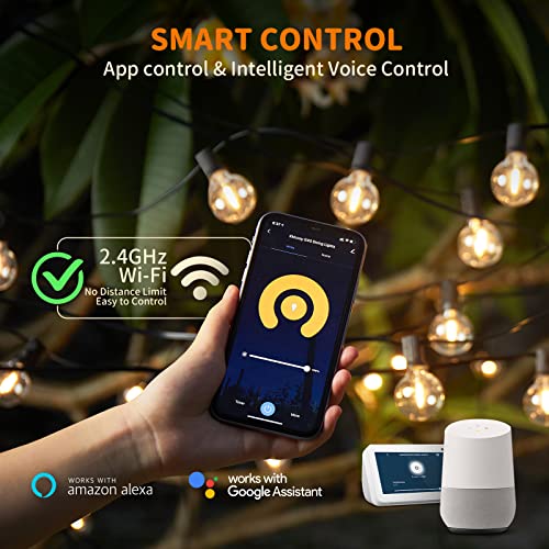 XMCOSY+ Patio Lights, Smart Outdoor String Lights 50Ft, G40 Globe Patio Lights with 25 Dimmable LED Bulbs, APP Control, Work with Alexa, Connectable Waterproof LED Outdoor Lights for Patio Porch