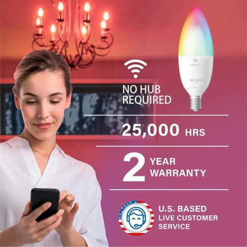 Sengled Smart Light Bulbs, Smart Candelabra LED Bulb, Smart Chandelier Light Bulbs, 5W (40W Equivalent) 450LM, E12 Smart Bulbs That Work with Alexa Google, Only 2.4GHz WiFi No Hub Required, 4 Pack