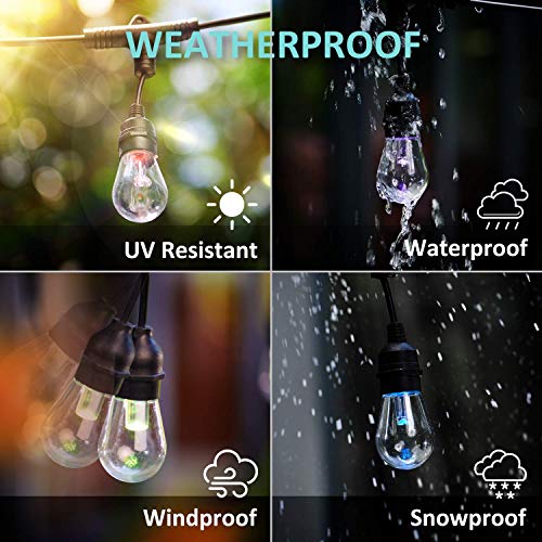 XMCOSY+ Outdoor String Lights, Smart 49Ft Patio Lights RGB, App & WiFi Control Color Changing LED String Lights with Dimmable 15 LED Bulbs, Works with Alexa, IP65 Waterproof, Shatterproof