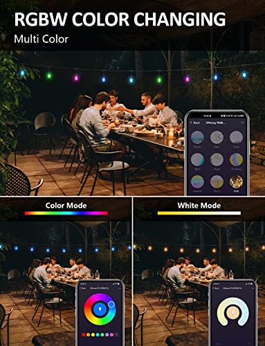 XMCOSY+ Outdoor String Lights, Smart 49Ft Patio Lights RGB, App & WiFi Control Color Changing LED String Lights with Dimmable 15 LED Bulbs, Works with Alexa, IP65 Waterproof, Shatterproof