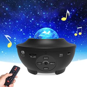eicaus star projector, galaxy projector with remote control, 3 in 1 night light projector with led nebula cloud/moving ocean wave for kid baby, built-in music speaker, voice control (black)