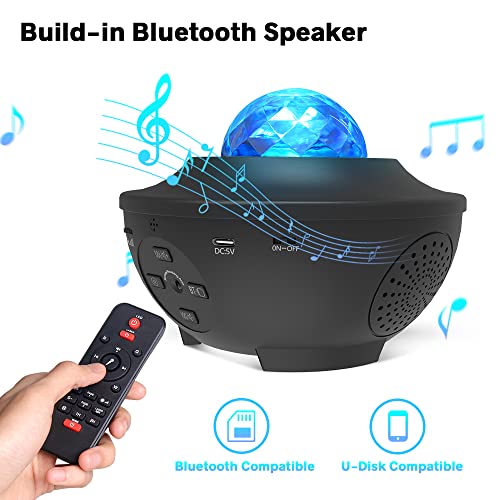 Eicaus Star Projector, Galaxy Projector with Remote Control, 3 in 1 Night Light Projector with LED Nebula Cloud/Moving Ocean Wave for Kid Baby, Built-in Music Speaker, Voice Control (Black)