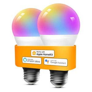 refoss smart bulbs works with apple homekit, color changing smart light bulbs compatible with siri, alexa and google home, a19 led bulb, e26 fitting, 2700k-6500k dimmable, 9w 810 lumens, 2 pack