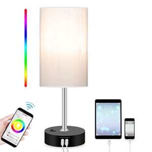 peteme smart rgb bedroom lamps with app control & music sync, 2 usb port dimmable alexa lamps bulb included, bedside lamp, nightstand light for bedrooms and living room
