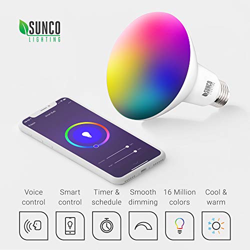 Sunco Lighting BR30 Alexa Smart Flood Light Bulbs Color Changing LED Recessed WiFi Bulb, 8W, RGBCW, Dimmable, 650 LM, Compatible with Alexa & Google Assistant, E26 Base, No Hub Required 6 Pack