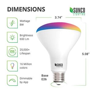 Sunco Lighting BR30 Alexa Smart Flood Light Bulbs Color Changing LED Recessed WiFi Bulb, 8W, RGBCW, Dimmable, 650 LM, Compatible with Alexa & Google Assistant, E26 Base, No Hub Required 6 Pack