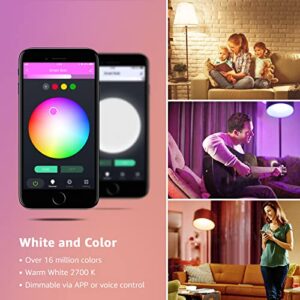 LE Smart Light Bulbs, LED Color Changing Lights, Works with Alexa and Google Assistant, RGB & Soft Warm White, 60 Watt Equivalent, Dimmable with App, A19 E26, No Hub Required, 2.4GHz WiFi Only, 4 Pack